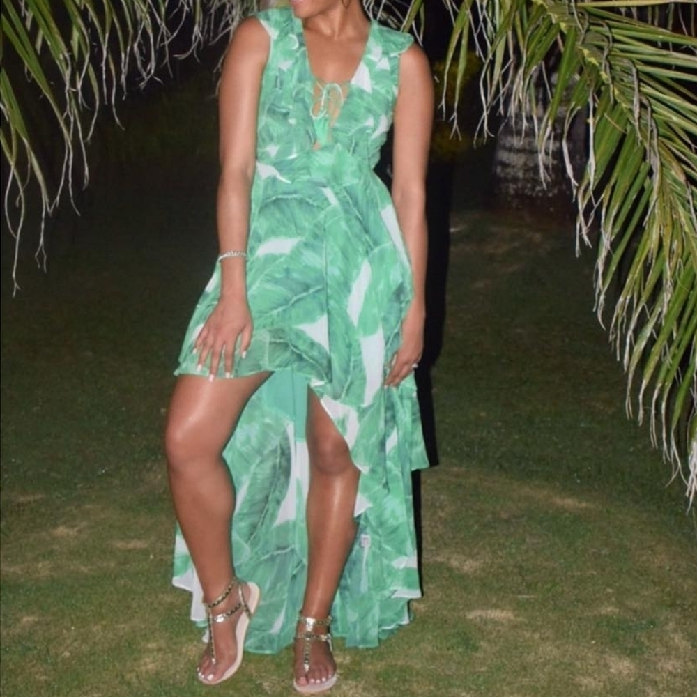 Tropical Green Leaf Print Dress